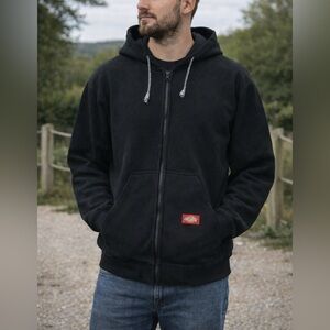 Dickies Thermal Lined Zip Up Hoodie Black Workwear Jacket Size Medium EUC